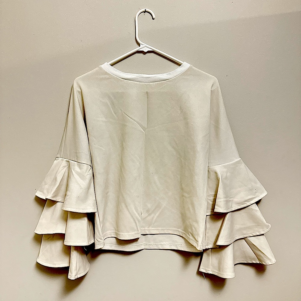 White Round Neck Ruffle Long Sleeve Shirt Women Work Wear
